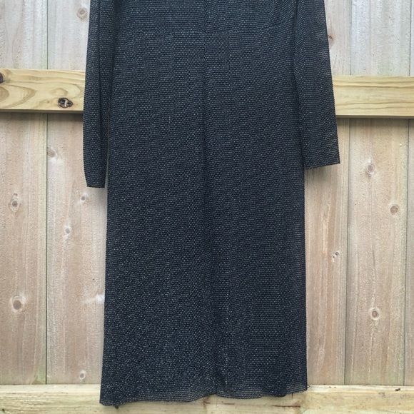 Zara Black Mesh Midi Dress Size L Long Sleeve Metallic Swim Cover V-neck Stretch - Picture 9 of 10